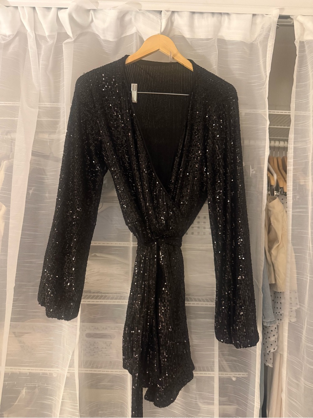 Free People Christa Black Sequin Wrap Romper - Picture 6 of 8